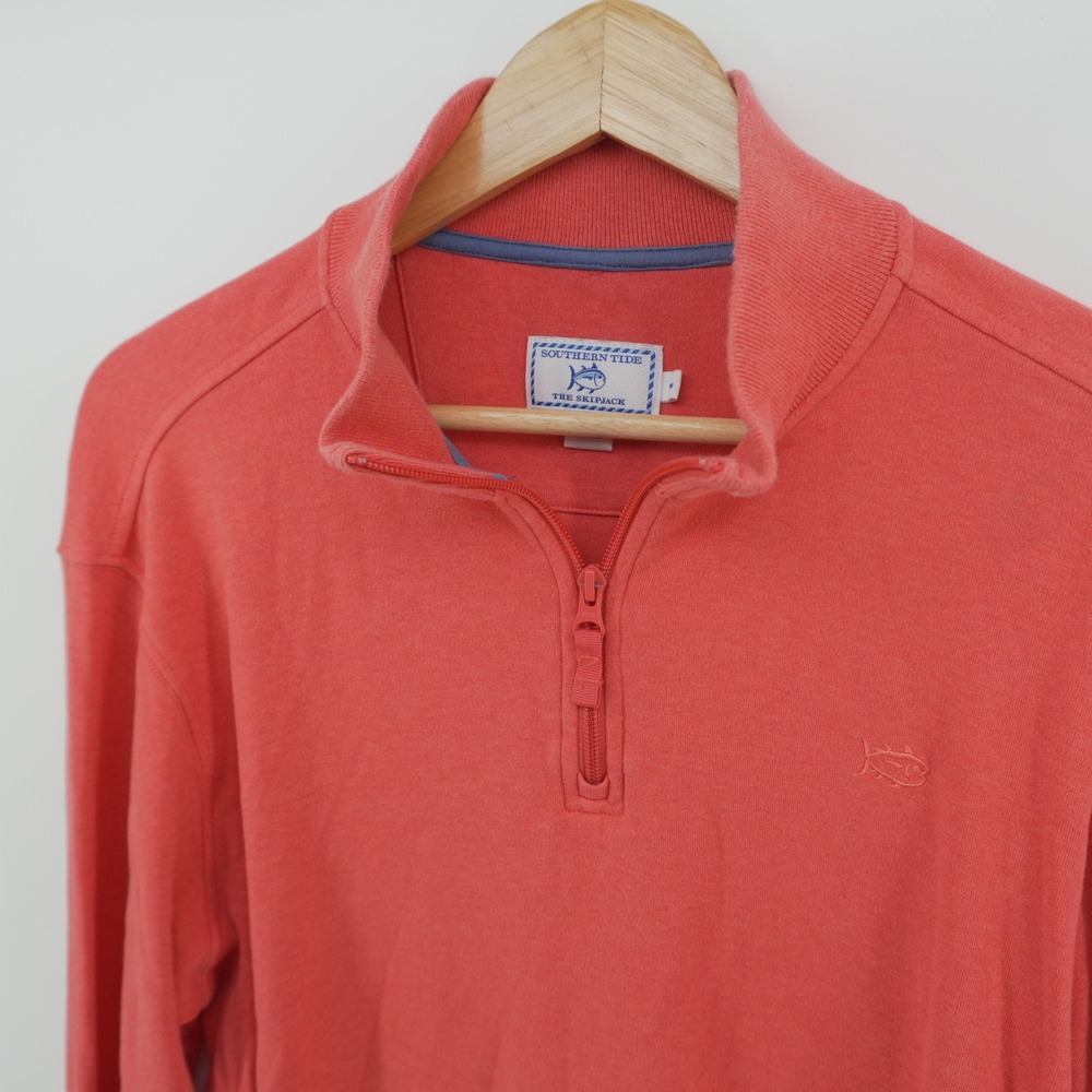 Southern Tide Quarter Zip Pullover Mens Medium Coral Pink Skipjack Cotton Logo